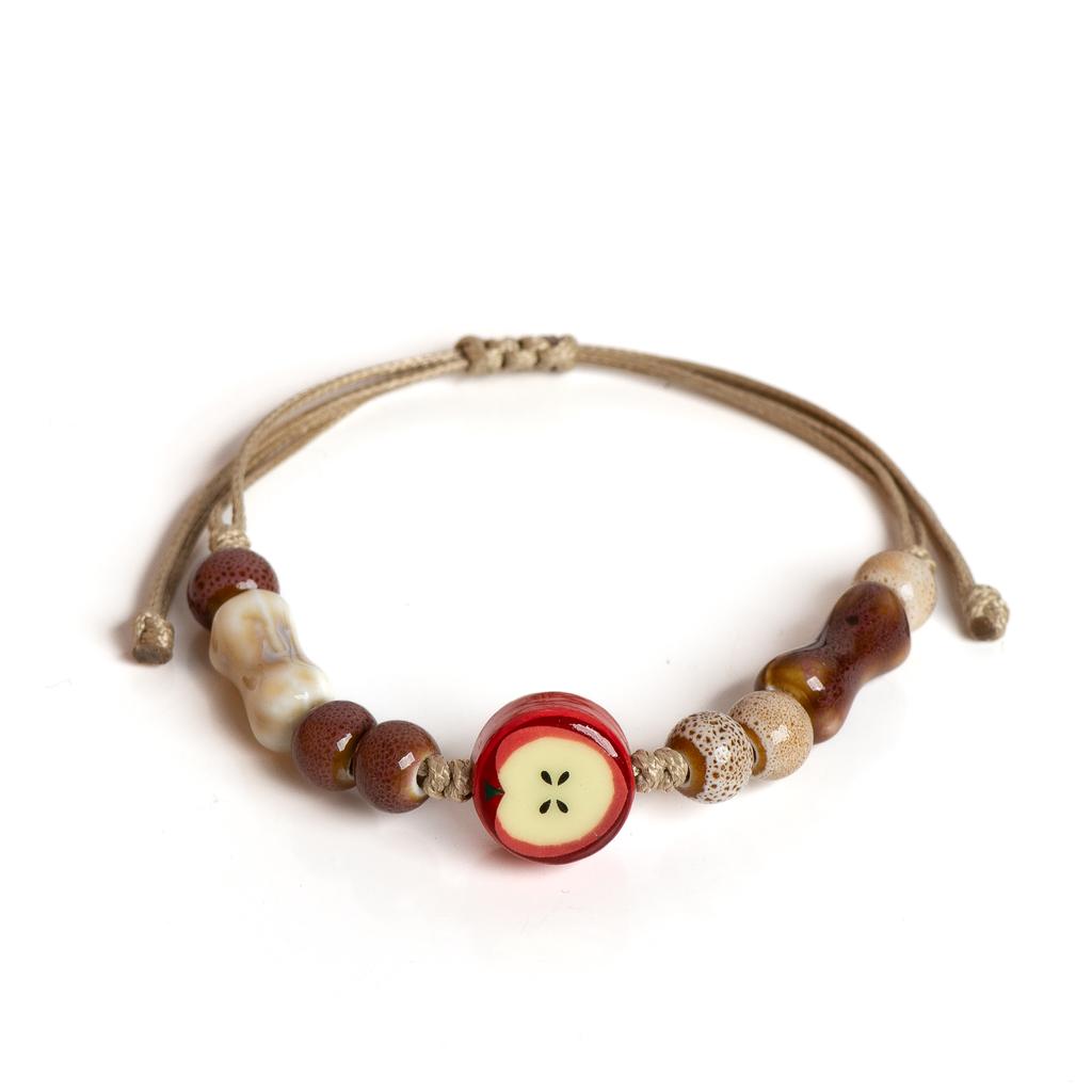 Керамический браслет ручной работы Apple, регулируемый плетеный шнур, милые украшения в мультяшном стиле для подарков