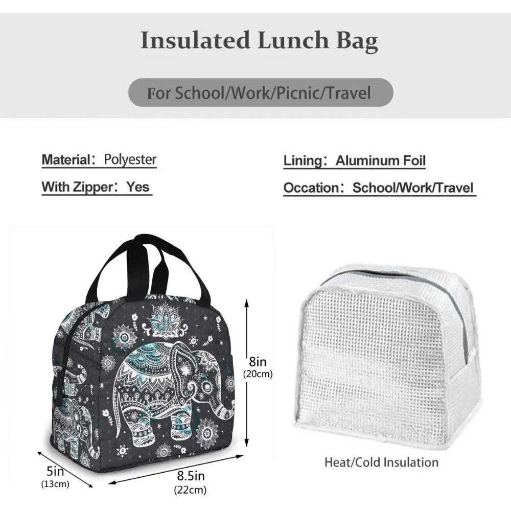 Сумка для обеда с изображением индийского африканского лотоса, этнического слона, изолированная сумка для обеда, холодильник для пикника, кемпинга, работы, путешествий