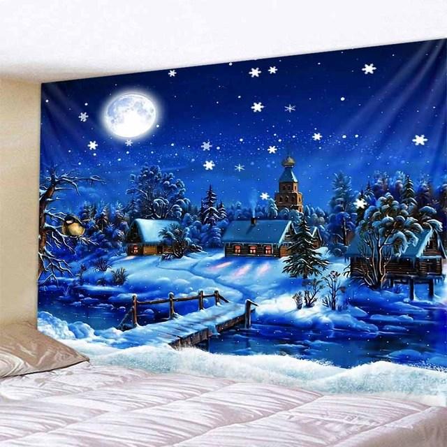 Рождественская снежная сцена Рождественская елка гобелен настенный Санта-Клаус Лось эстетика украшение комнаты украшение стены дома