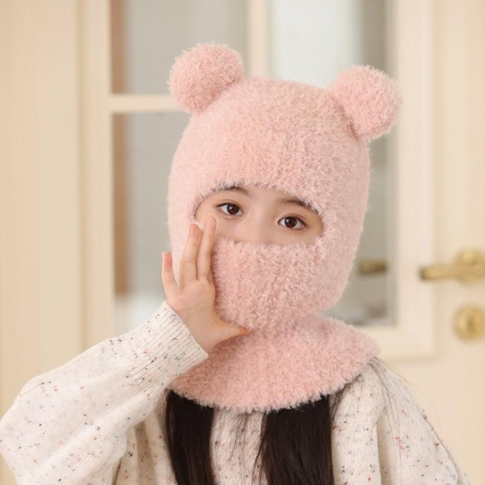 Warm Lining Scarf Mask Integrated Hat Bear Kids Balaclava Hat Autumn and Winter
