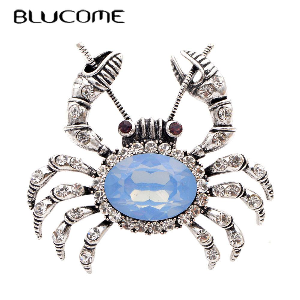 Blucome Fashion Large Crab Shape Brooches Gold Color Crystal Jewelry Pins Women Children Clothes Accessories Scarf Buckles