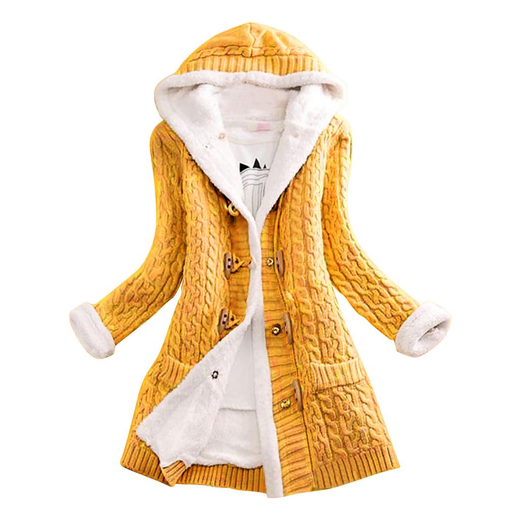 Женский повседневный вязанный кашемировый кардиган на пуговицах с длинным рукавом, толстый теплый кардиган с капюшоном, пальто