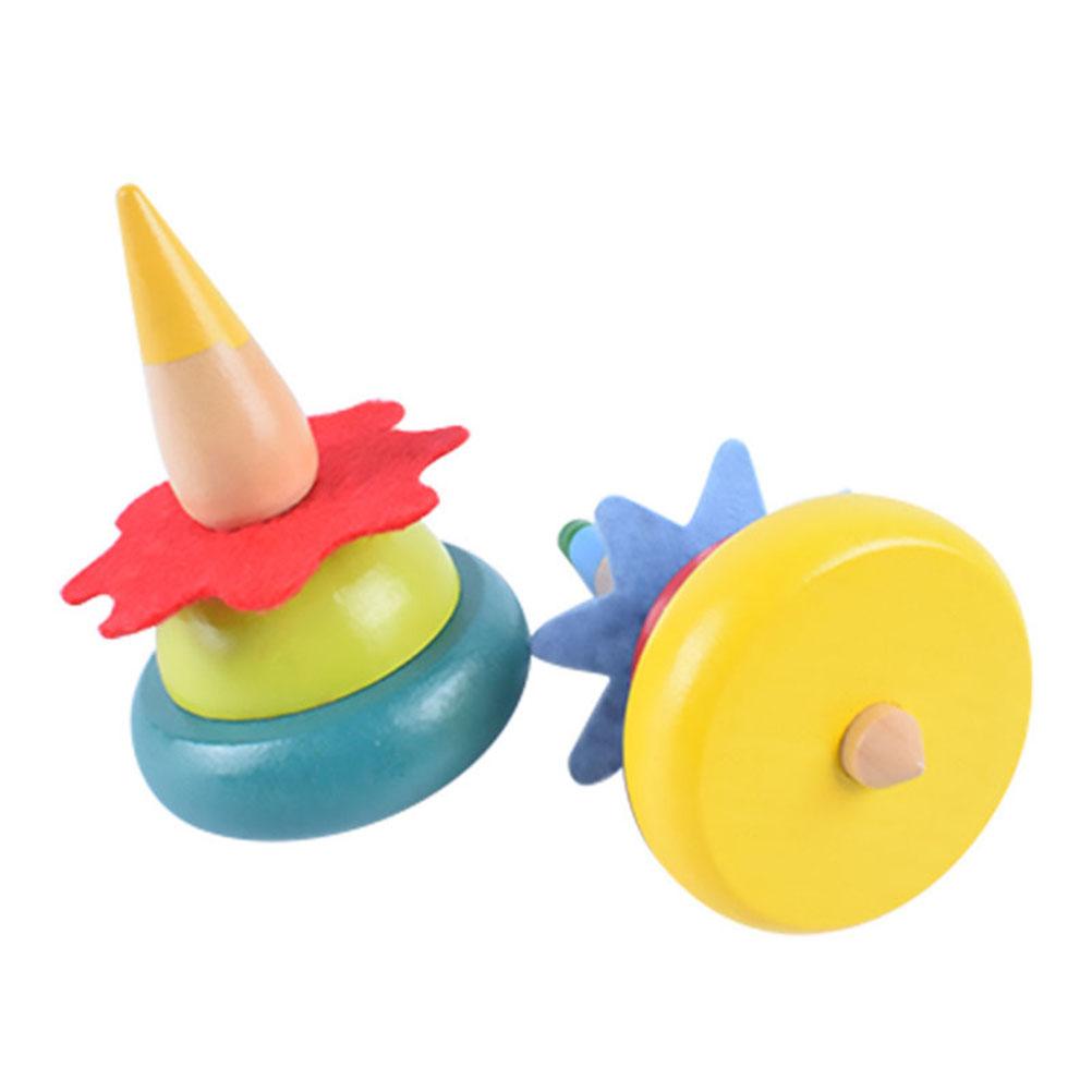 2Pcs Random Color Wooden Clown Spinning Top Tumbler Toy Clown Educational Gift for Kids Baby