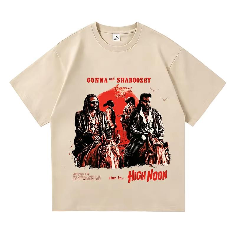 Hot Sale Gunna & Shaboozey High Noon Vintage Rap T-shirt Men Women Y2K Harajuku Gothic Round T-shirt Print Crew Neck Casual T Shirt