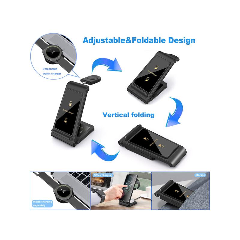 3 In 1 Wireless Charger for Samsung S23 Ultra/S22/S21/S20/Note 20/Z Flip 4/Z Fold 4 Fast Charging Station for Galaxy Watch 5 Pro