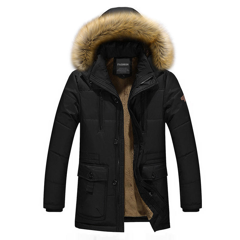 Winter Men's Cotton-padded Coat Medium and Long Coat Men's Thickened Hooded Large Size