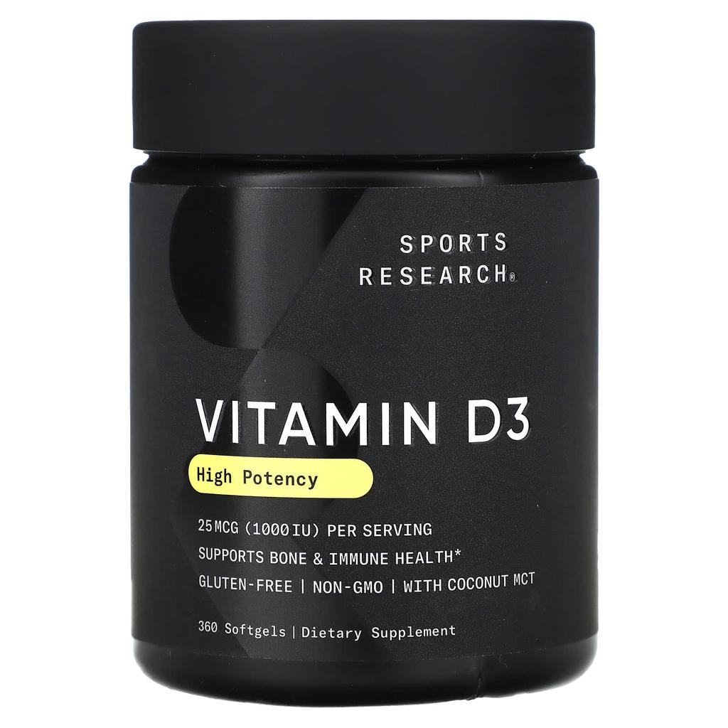 Sports Research Vitamin D3, High Potency, 25 Mcg (1,000 IU), 360 Softgels