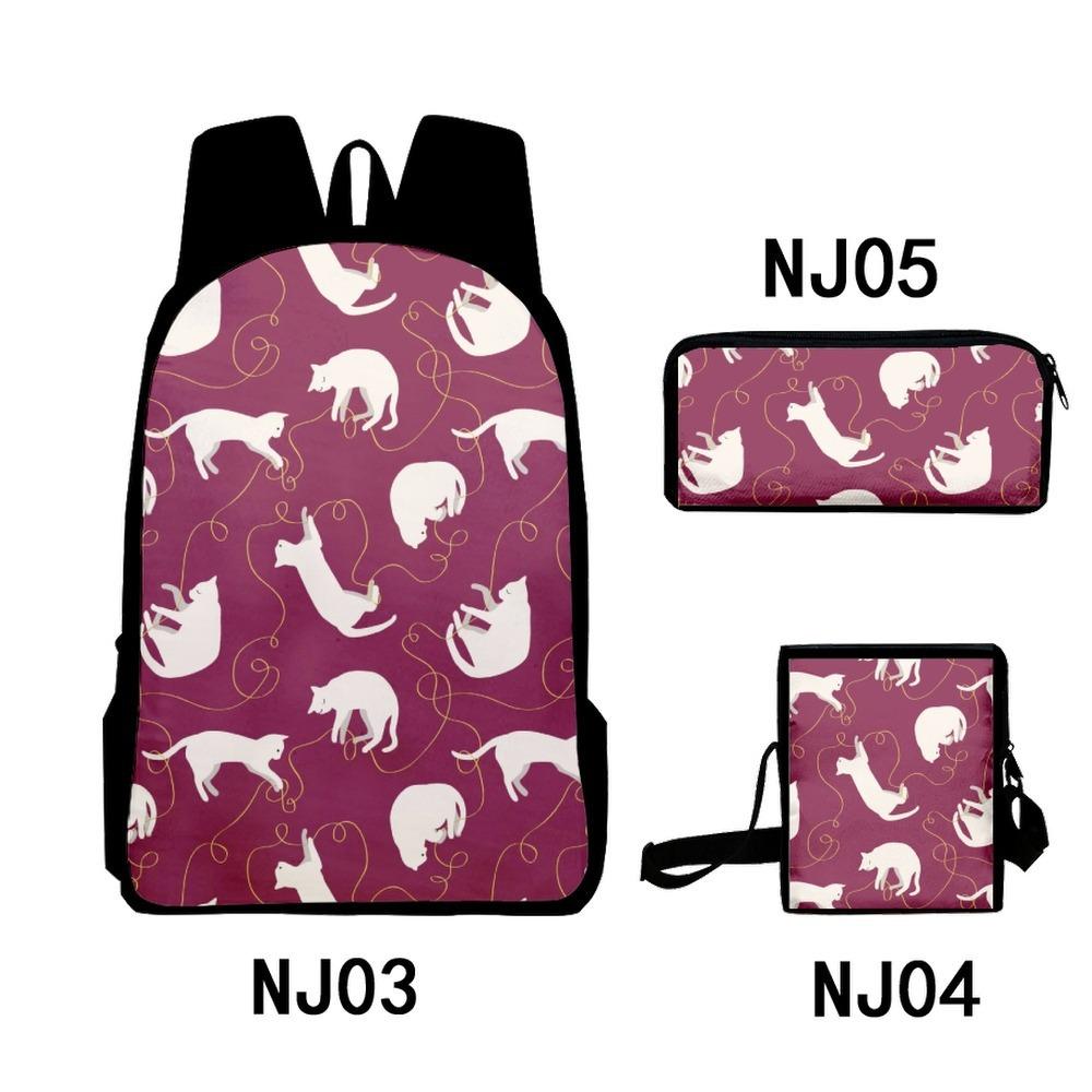Trendy Popular Funny Cool Cats 3D Print 3pcs/Set pupil School Bags Laptop Daypack Backpack Inclined shoulder bag Pencil Case
