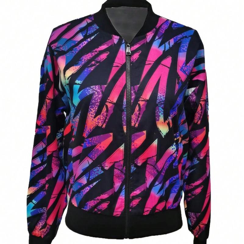 YYFS Женская мода повседневная с принтом цветных блоков осень-зима с длинным рукавом и круглым вырезом куртки и пальто