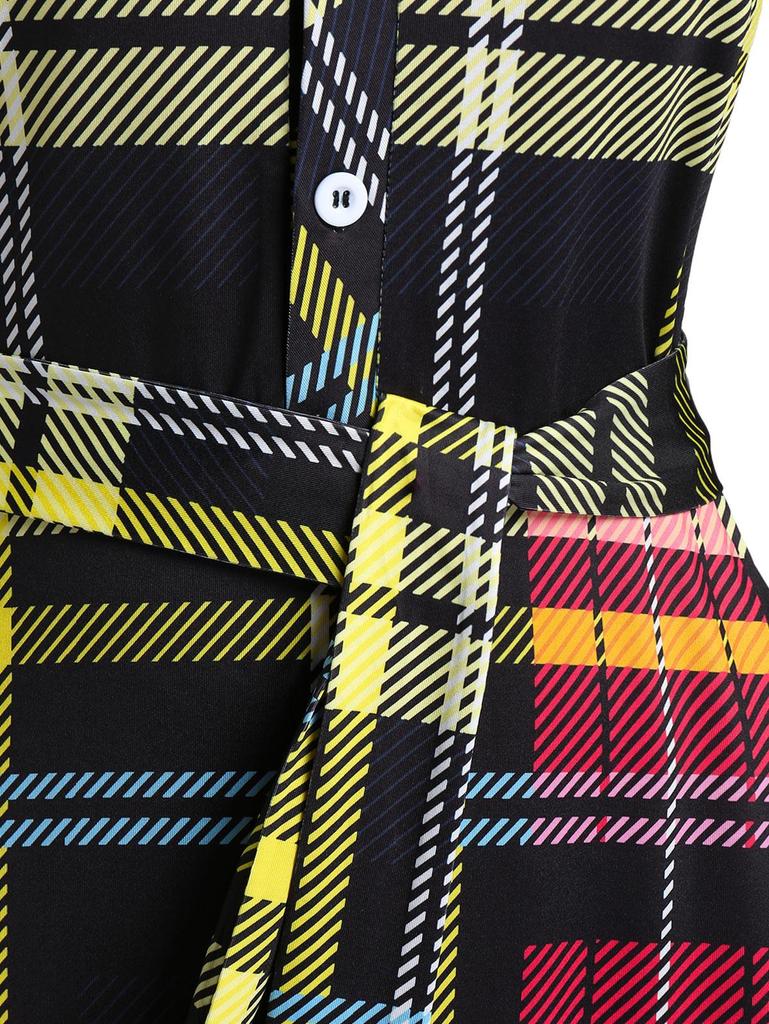 Платье-рубашка в клетку Rosegal размера плюс на полупуговицах с поясом