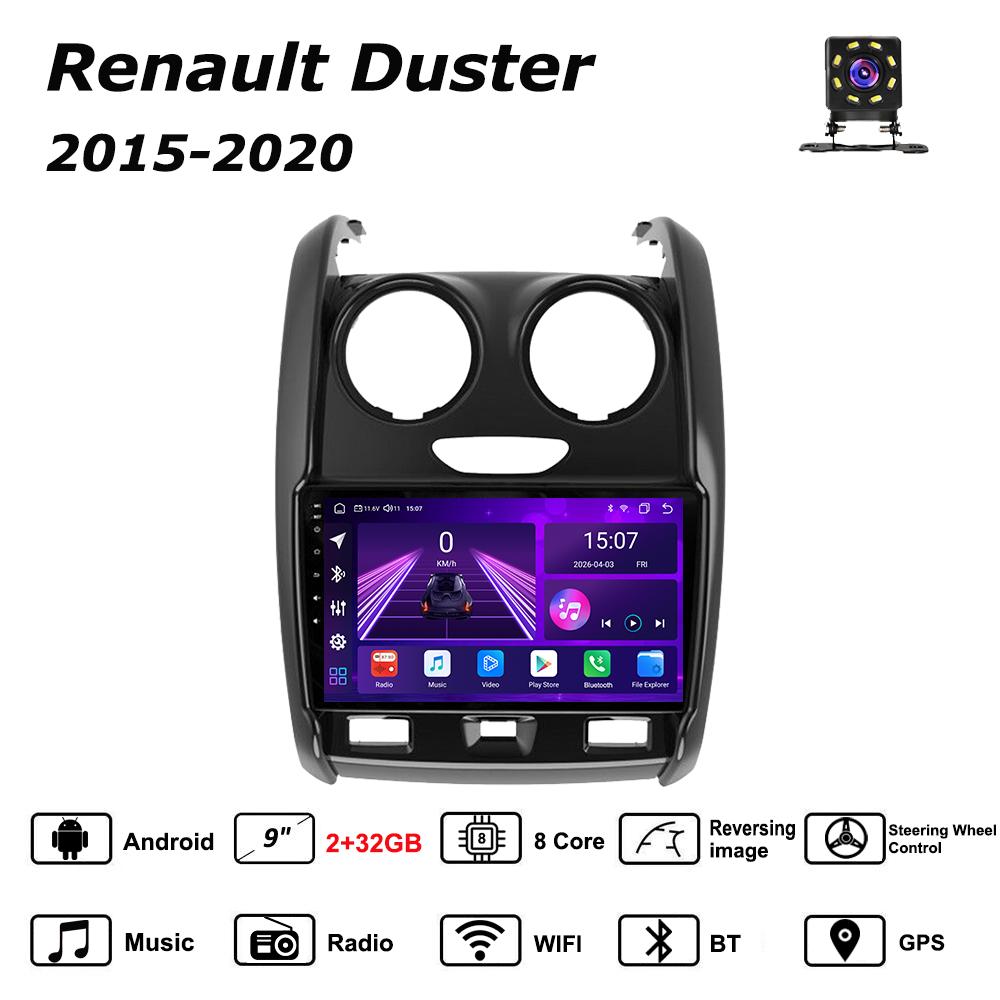 Автомобильная магнитола Android Car-Play для Renault Duster 2015-2020 Мультимедийный плеер Головное устройство Стерео Навигация GPS BT WIFI, 8 ЯДЕР, 2+32 ГБ