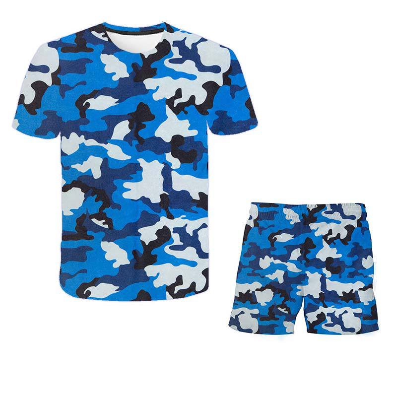Мужские комплекты футболок, камуфляжный спортивный костюм с 3D принтом, футболки, шорты, комплект из 2 предметов, новая уличная одежда, костюмы больших размеров, спортивная одежда, мужская одежда