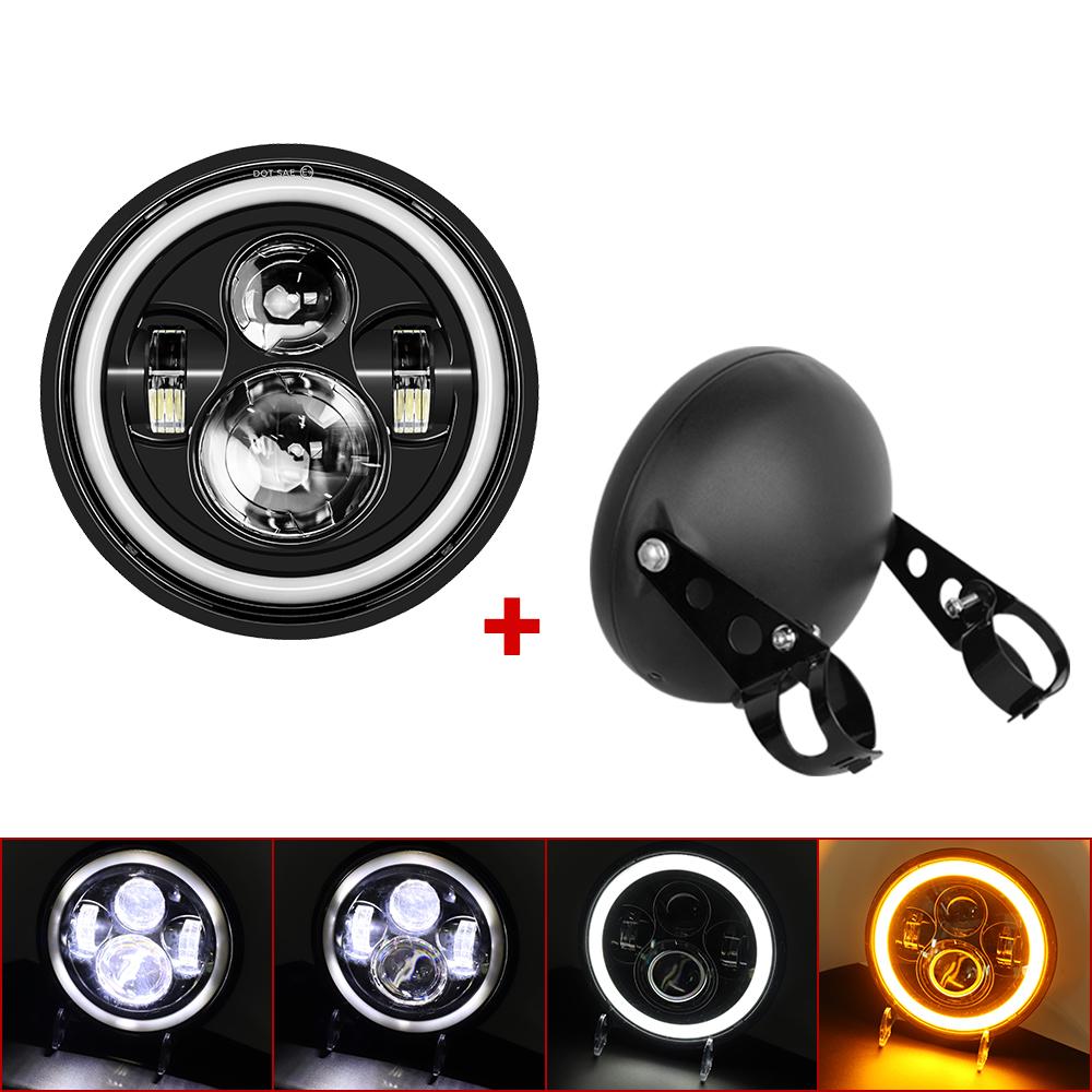 7inch LED Motorcycle Headlight Universal 7.5" Round Head Light For Cafe Racer Bobber Honda