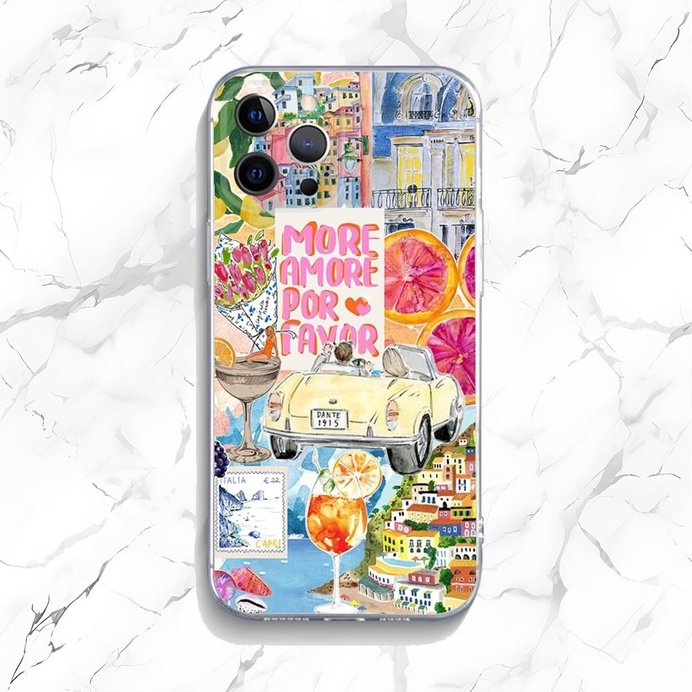 Mediterranean Style Seafood and Lemon Phone Case for iPhone 17 16 15 14 13 12 11 Series Pro Max Plus Double Layer Protection