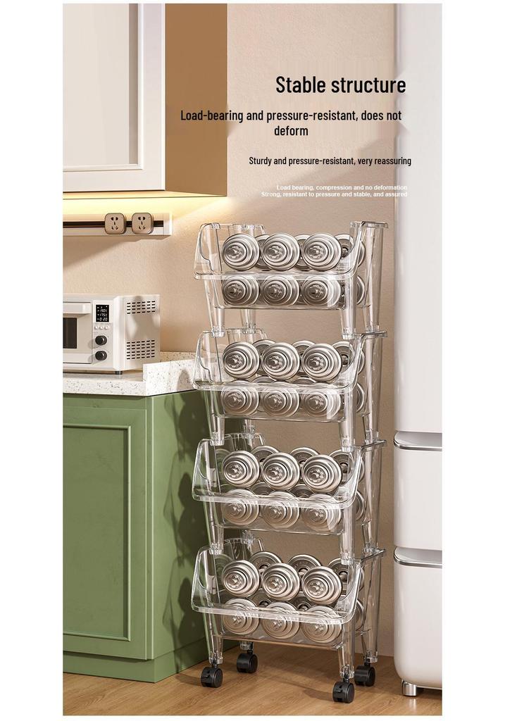 Multi-Layer Movable Storage Rack for Kitchen, Living Room, and Bathroom
