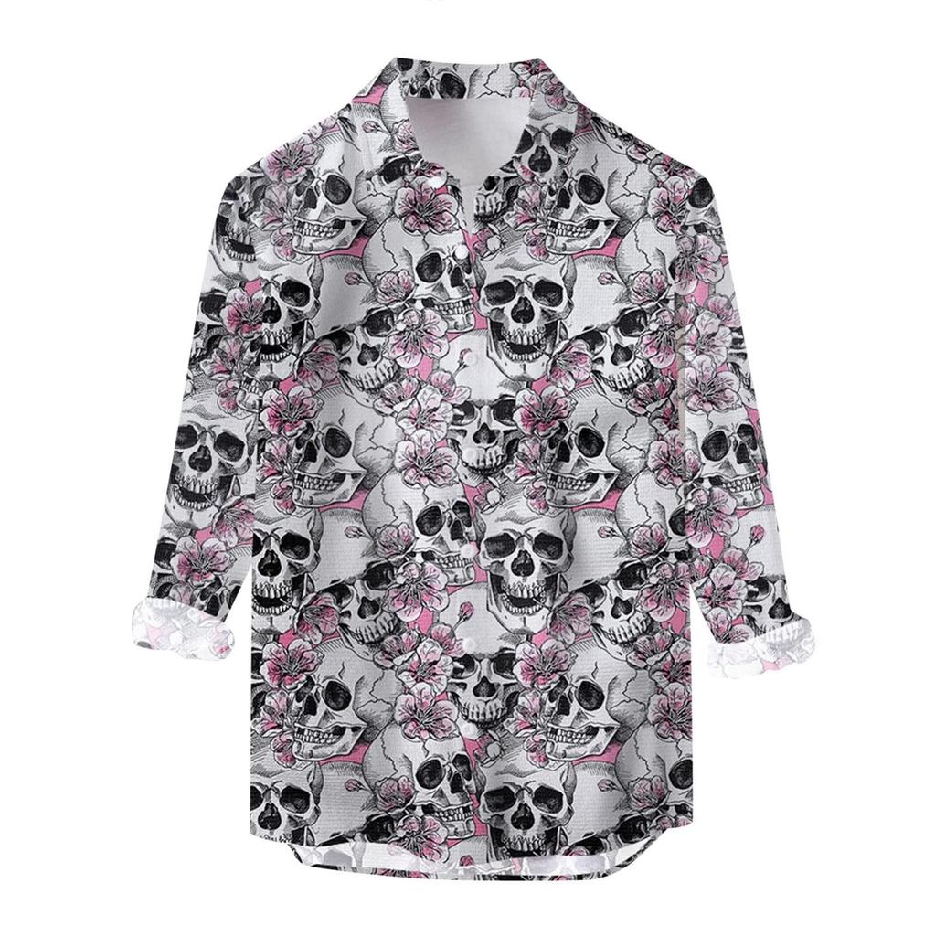 Мужская рубашка на Хэллоуин с тыквой, приталенная рубашка на пуговицах с длинным рукавом, забавная гавайская пляжная рубашка, тематическая одежда для вечеринок