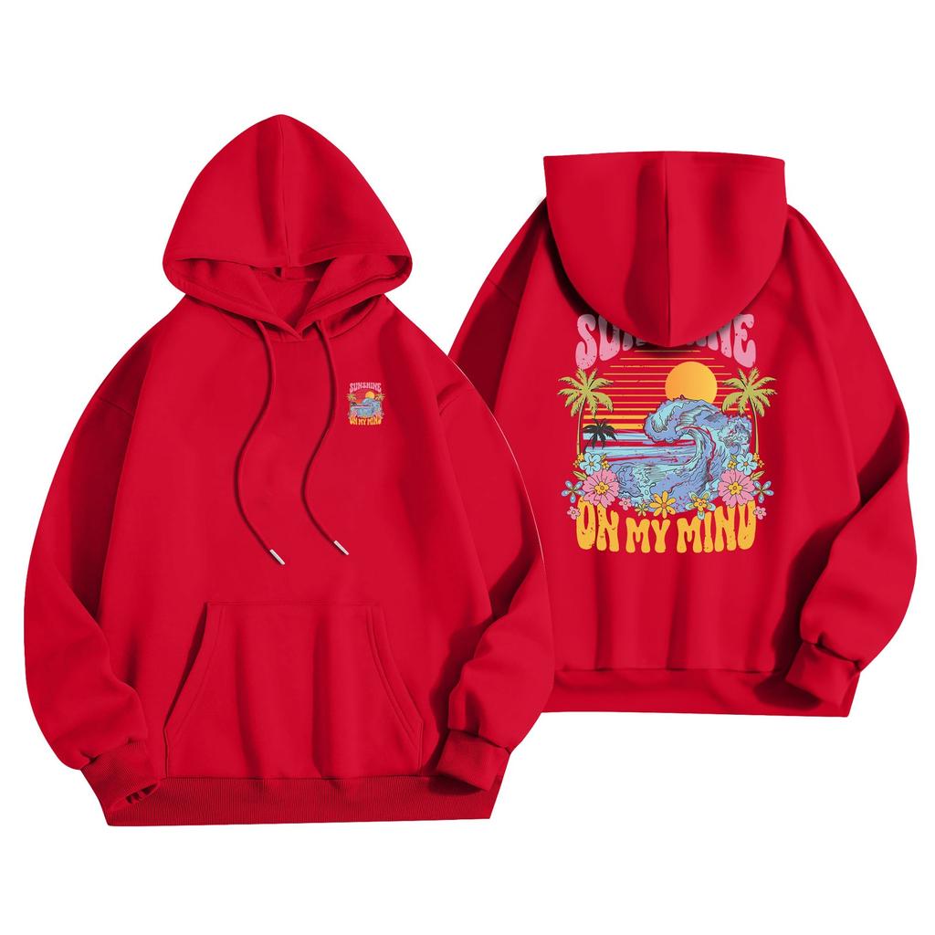 Women's Fashion Lightweight Long Sleeve Pullover With Pockets Flowers Print Hoodie