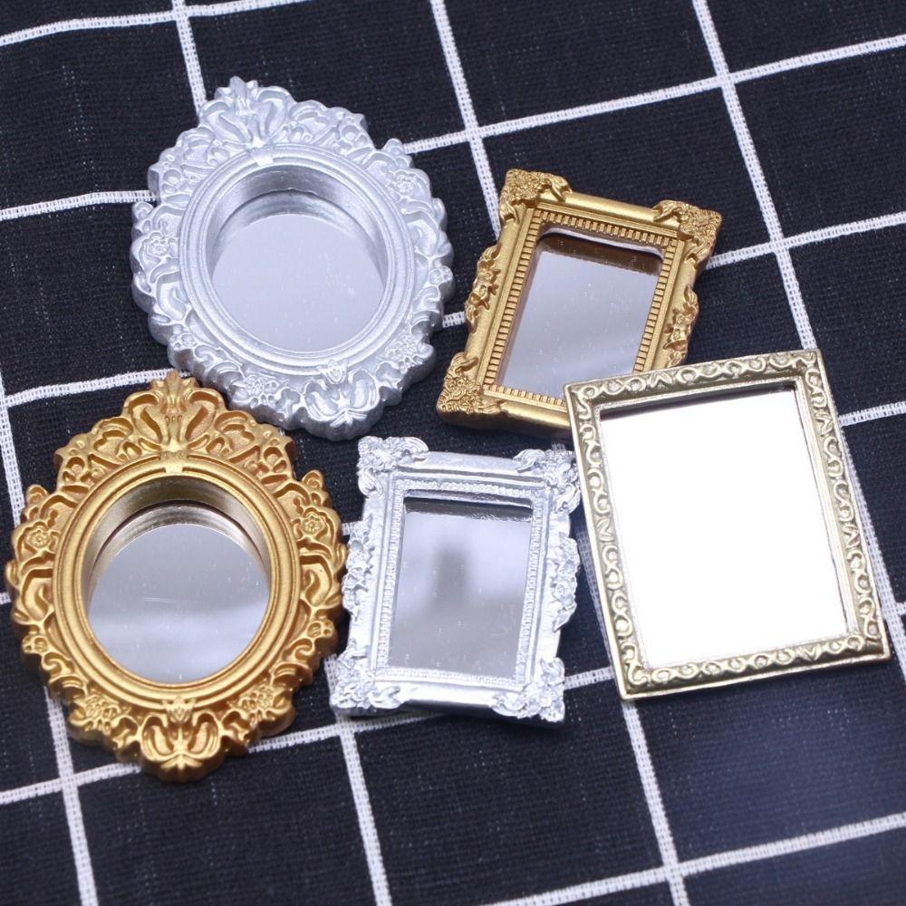 Pretend Play DollHouse Mirror Model Retro OB11 Simulation Handle Mirror Miniature Toy Mirror  Girls