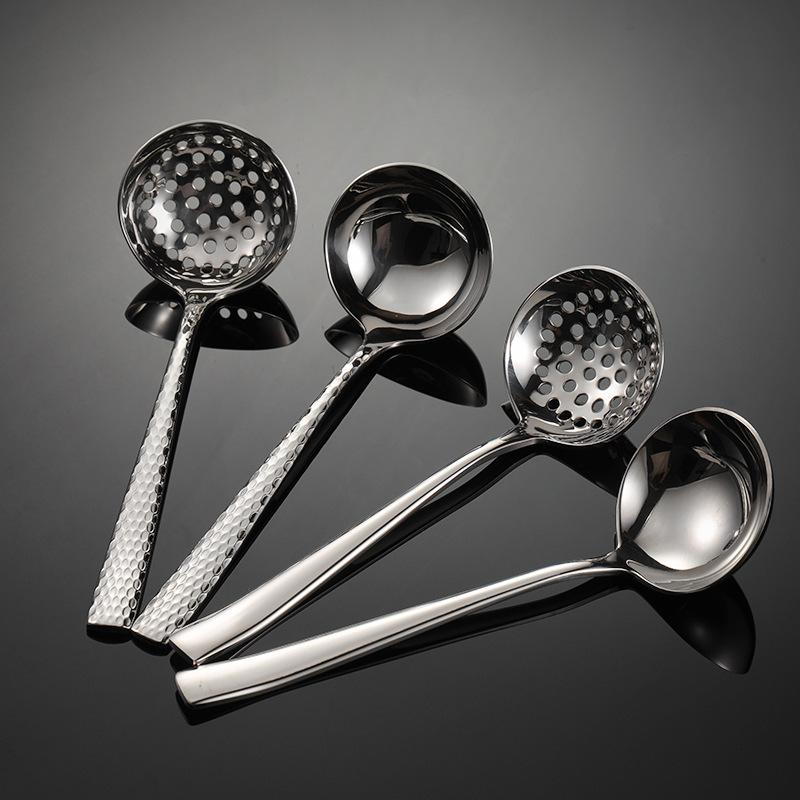 HANYANG 304 Stainless Steel Soup Shell Leakage Ladle Hot Pot Soup Ladle Retro Hammer Grain Mirror Polished Household Spoon
