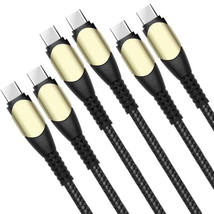 Câble USB-C - E.F.CONNECTION - 3x 1M - Charge Rapide 60W - Nylon Tressé Noir - Compatible Xiaomi