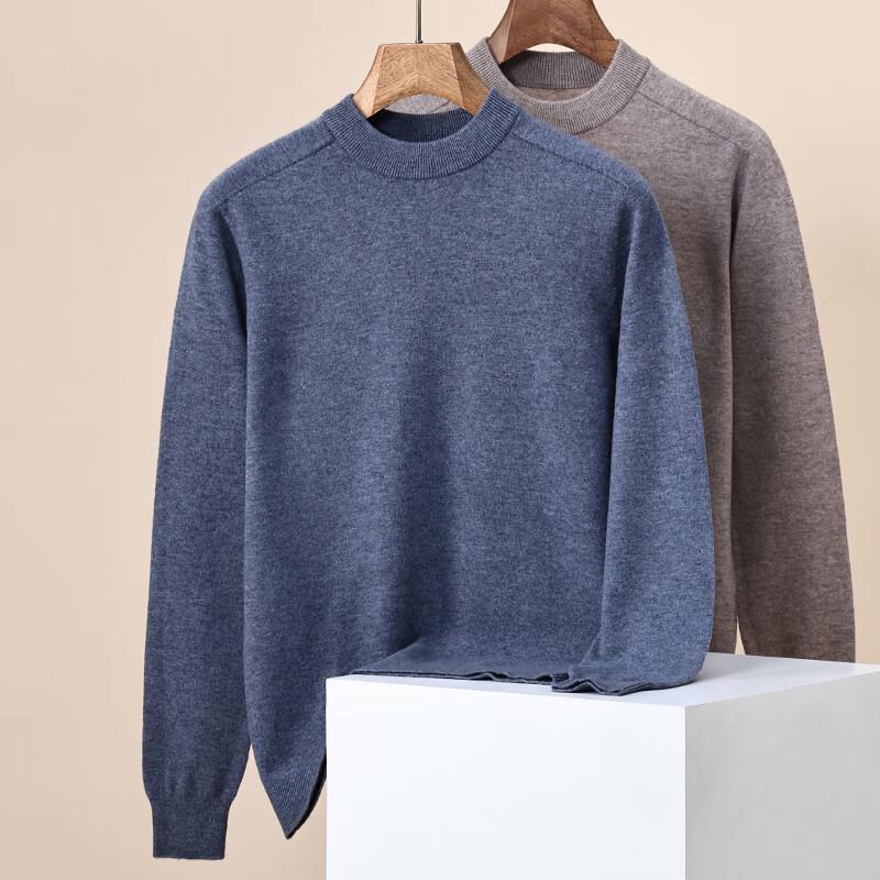 Hengyuanxiang Men's 100% Pure Wool Round Neck Sweater