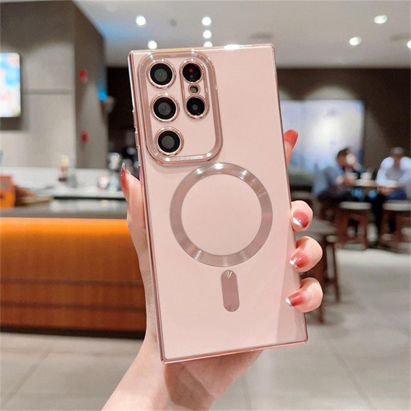 Роскошный магнитный чехол для телефона с беспроводной зарядкой для Samsung S21 S22 S23 Ultra Plus Magsafe, бампер, противоударный мягкий чехол