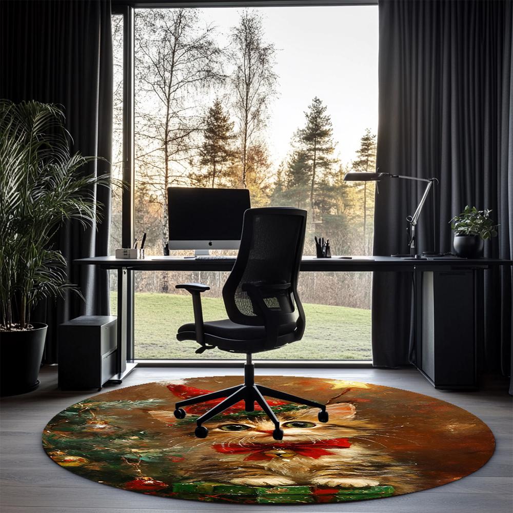 Christmas Animals Printed Round Rug Carpet Chair Rug Area Rug Entryway Doormats,for Office Chair Living Room Bedroom Kitchen Room.