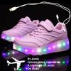 2024 Новые 27-43 Детские кроссовки с USB-зарядкой и 2 колесами для девочек и мальчиков, светодиодная обувь, детские кроссовки с колесами, роликовые коньки
