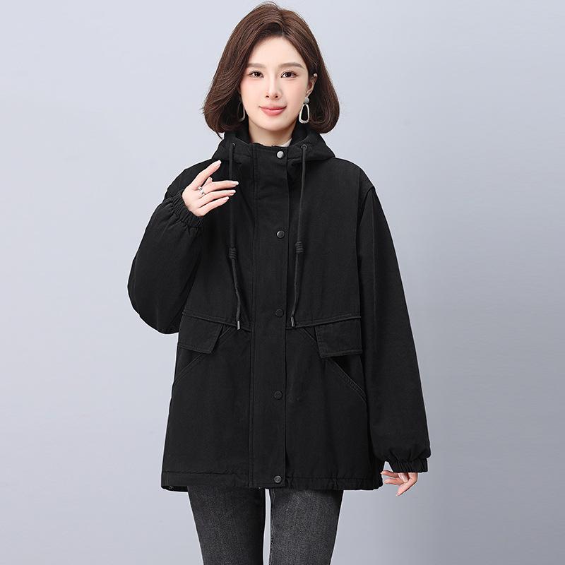 Women's 2024 Winter Fleece-Lined Thick Cotton Parka - Korean Style, Loose Fit for Mid-Aged Moms