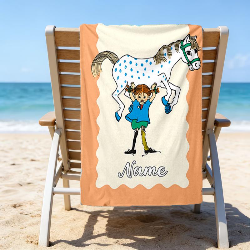 1pc Pippi Longstocking1 Beach Towel with Custom Name, Beach/Swimming/Bath/Picnic/Camping Towel, Suitable for Seaside Beaches