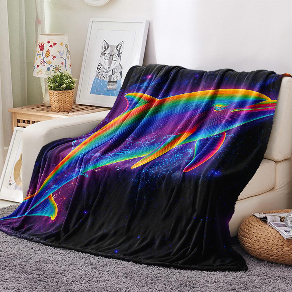 Dolphin Print Flannel Blanket, High quality Comfortable for All Seasons, Home Decor, Warmth and Comfort, Perfect for Christmas Gifts