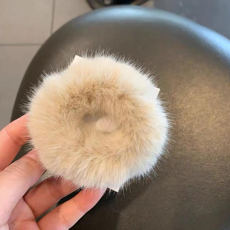 Girls Mink Fur Ponytail Holder Elastic Plush Hair Ring Faux Rabbit Fur Scrunchies Hair Rope Elastic