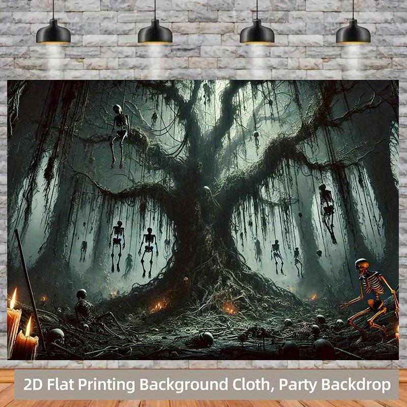 1 piece of 2D background fabric, with skeletal background fabric hanging all over the eerie forest.PMJ