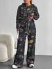European, American Autumn And Winter Casual Retro Flower Long-Sleeved Suit Women'S Hooded Sweater Trousers Two-Piece Set