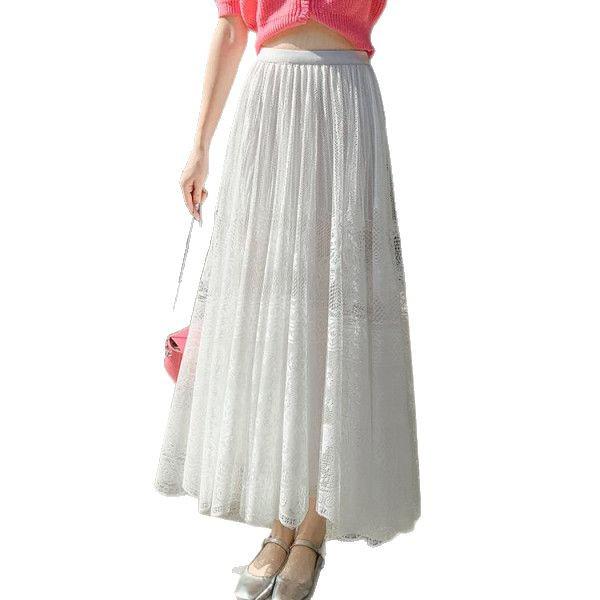 Double-Sided Long Lace A-Line Pleated Skirt for Women - 2025 Collection