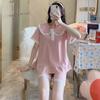 Pajama Women&#x27;s Short Sleeved Cotton Cute Princess Style Summer Lace Home Clothing Set