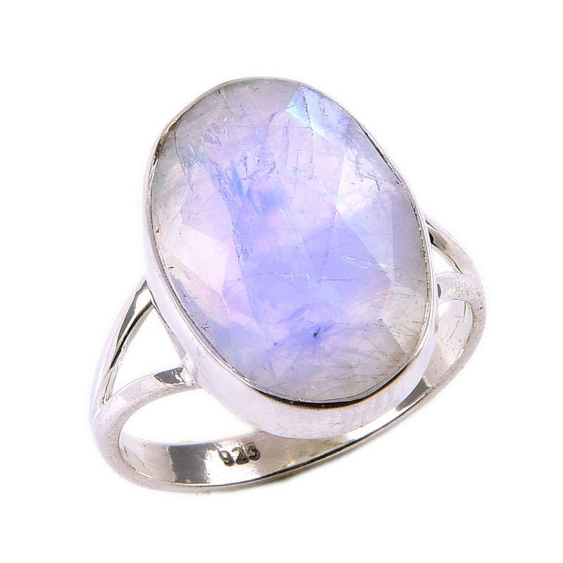 Кольцо из стерлингового серебра 925 пробы с натуральным радужным лунным камнем, размер 7 q6l08
