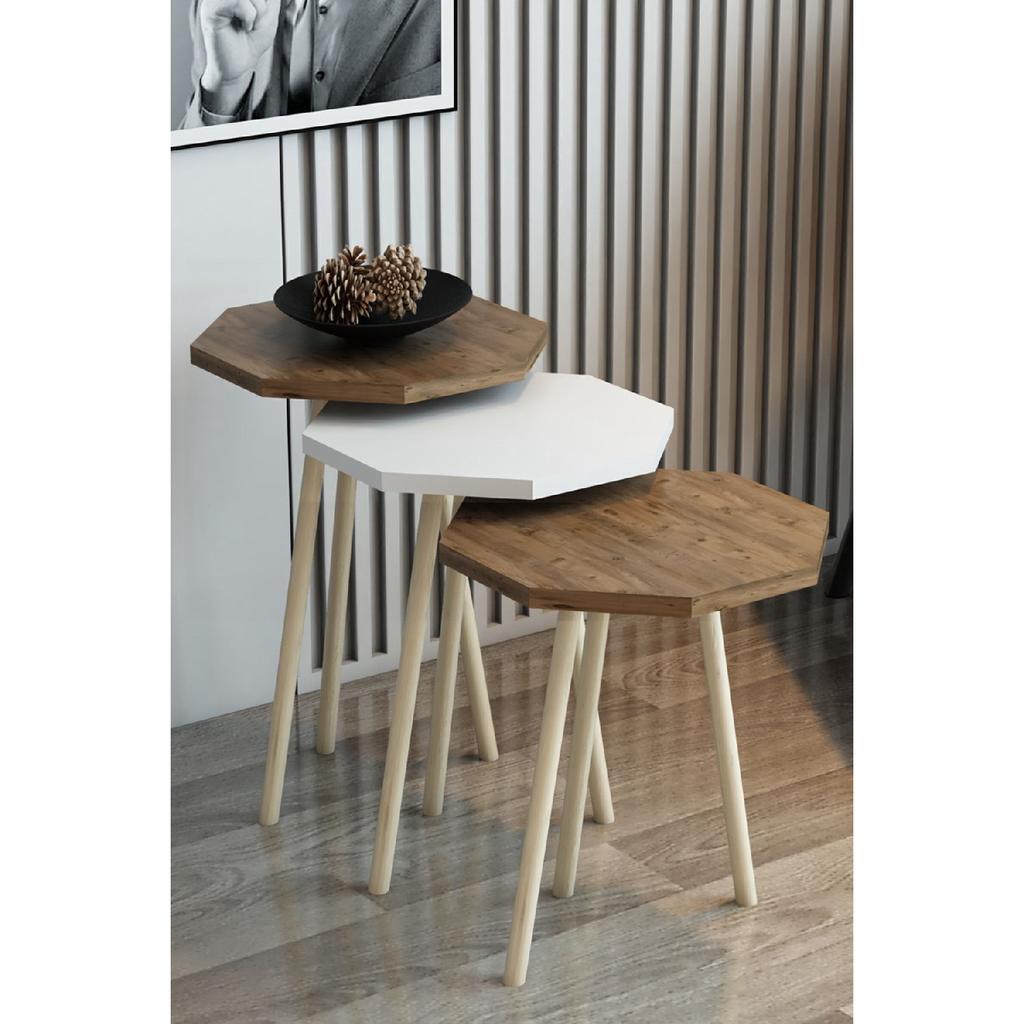 3-х предметный журнальный столик и набор журнальных столиков, восьмиугольный журнальный столик, набор журнальных столиков с деревянной ножкой и грабом