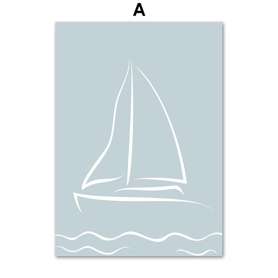 Парусная лодка Доска для серфинга Монстера Пальма Маяк Плакаты и принты Картина на холсте Настенные художественные картины Гостиная Домашний декор