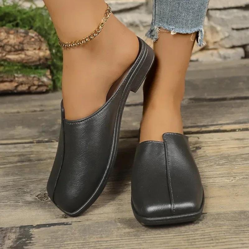 Модная женская обувь в продаже 2025 Новые горячие распродажи Тапочки Женская мода Однотонные Повседневные Высокого качества Женские тапочки с квадратным носком на плоской подошве