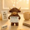 A Cute Scottish Highland Cow Statue, Resin Farmhouse Cow Desk Decor, Encouragement Cheer Up Gift for Office Home Shelf Tabletop