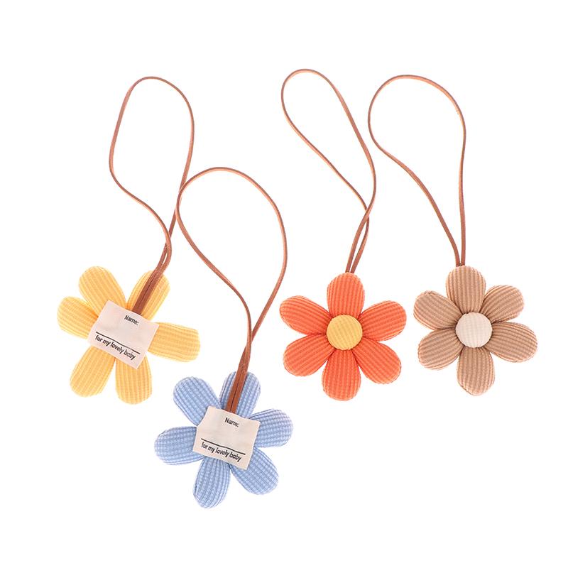 3D Color Six-Petal Flower Name Sticker Pendant Fabric Flower Doll Anti-Lost Lanyard Luggage Tag Charm Keychain Bag Decor Toys