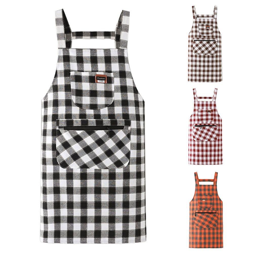 Anti Dirty Chef Work Apron Checkered Print Cooking Aprons Kitchen Aprons  Household Cleaning