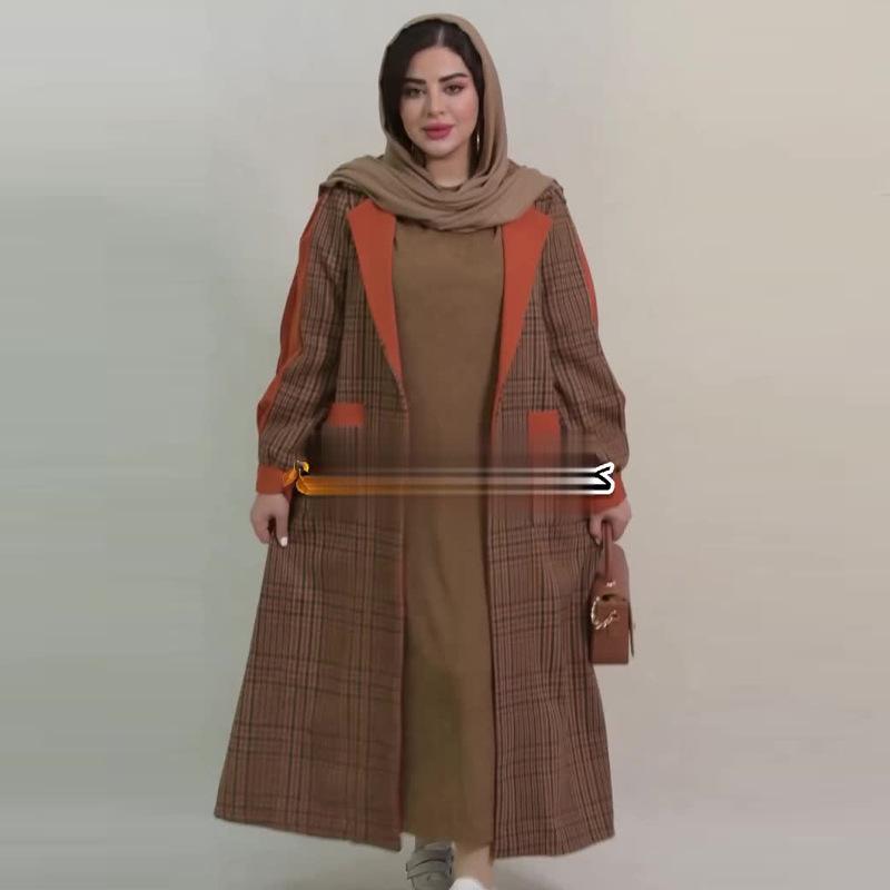 2024 Autumn Women's Fashion Versatile Two-Piece Dress & Coat Set with Turn-Down Collar