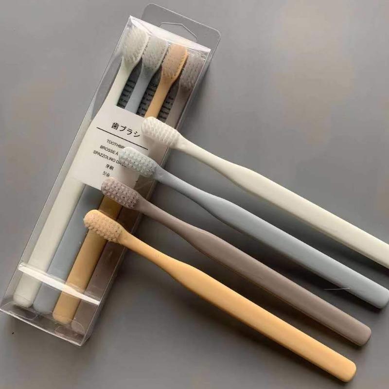 Макарон Маленькая головка Muji Бамбуковый уголь Мягкая щетина 4-трубная Взрослая зубная щетка, Мягкая щетина
