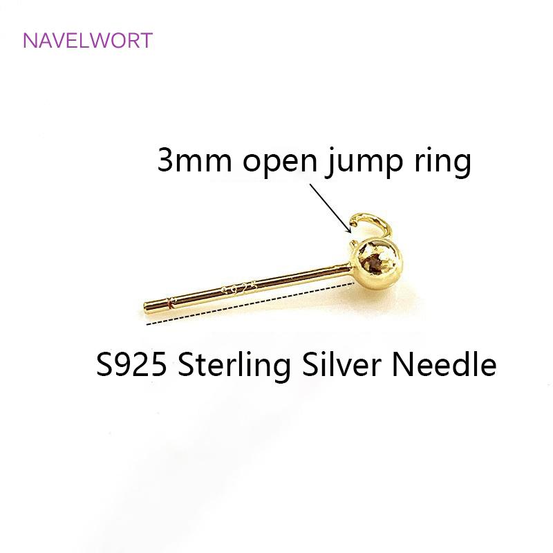 Штифты из стерлингового серебра S925 с покрытием 14K золотом, основа для сережек-гвоздиков шарообразной формы, аксессуары для изготовления украшений своими руками, оптовая продажа