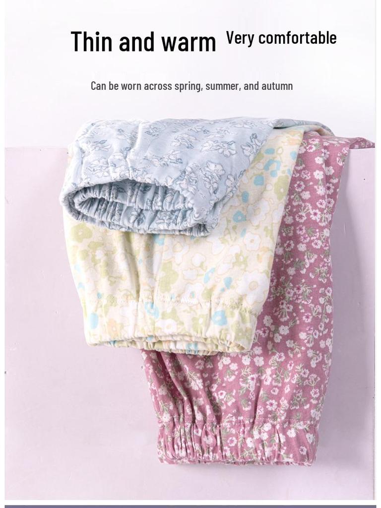 Женские трикотажные пижамные брюки из чистого хлопка - Весна/Лето, Свободный крой, Большой размер, Эластичная талия, Защита от комаров