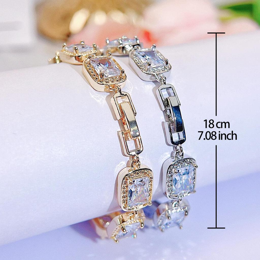 CMM High Quality Ice Cut Cubic Zirconia Rectangle Charm Tennis Bracelet Luxury Wedding Bridal Hand Jewelry for Women