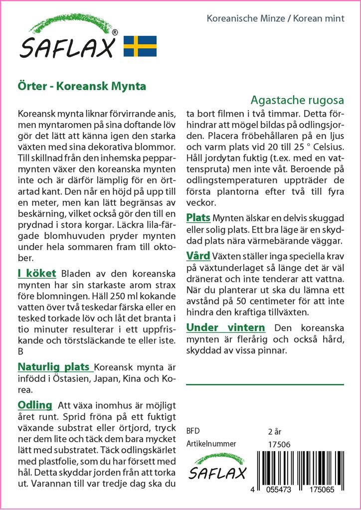 SAFLAX Garden in the Bag - Мята корейская - 1200 семян - С субстратом в подходящем пакете-стойке - Agastache Rugosa