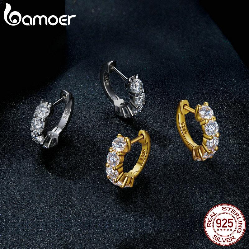 Серьги-кольца BAMOER D Color VVS1 EX из стерлингового серебра 925 пробы с муассанитом, блестящие 3,5 мм, круглые серьги с лабораторным бриллиантом и платиновым покрытием